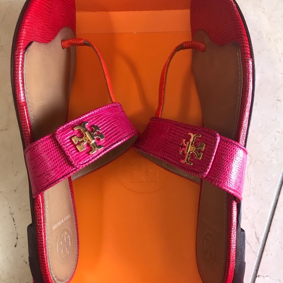 Tory Burch Red/Pink/Orange Leather Sandals Size 6 - Picture 3 of 7
